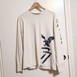 American Eagle Long Sleeve Graphic T-Shirt Medium White Distressed